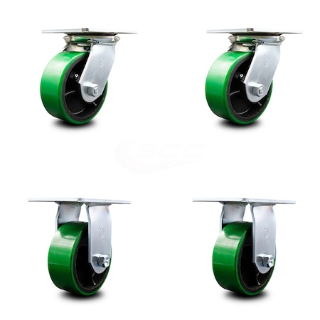 Service Caster 5 Inch Green Poly on Cast Iron Caster Set with Ball Bearings 2 Swivel 2 Rigid SCC-35S520-PUB-GB-2-R-2